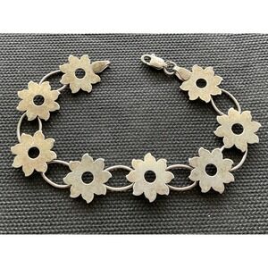 Vintage 925 sterling silver daisy floral link bracelet Estate Jewelry